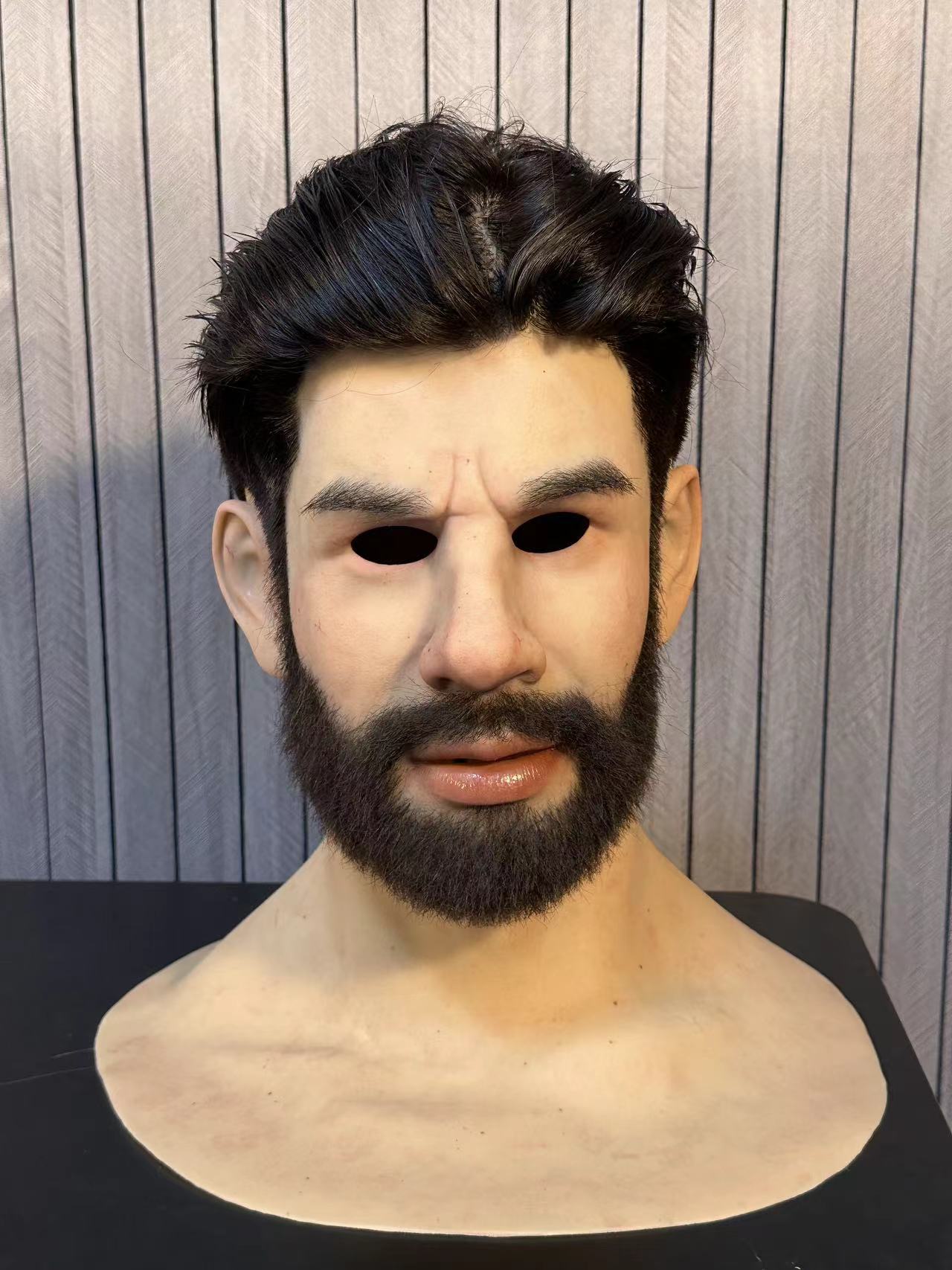 Ultra realistic bearded silicone mask front view