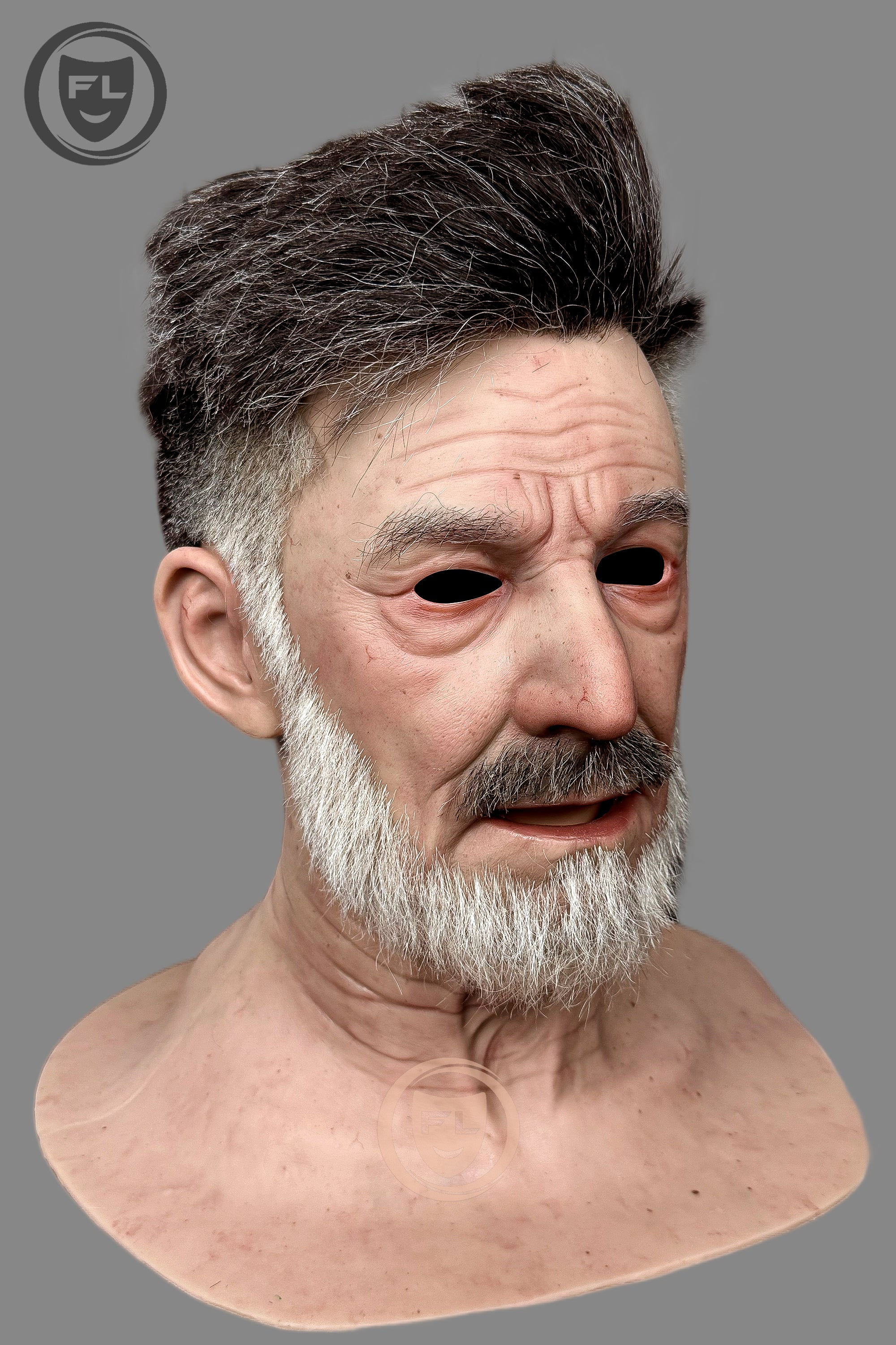Full head old man silicone mask side angle