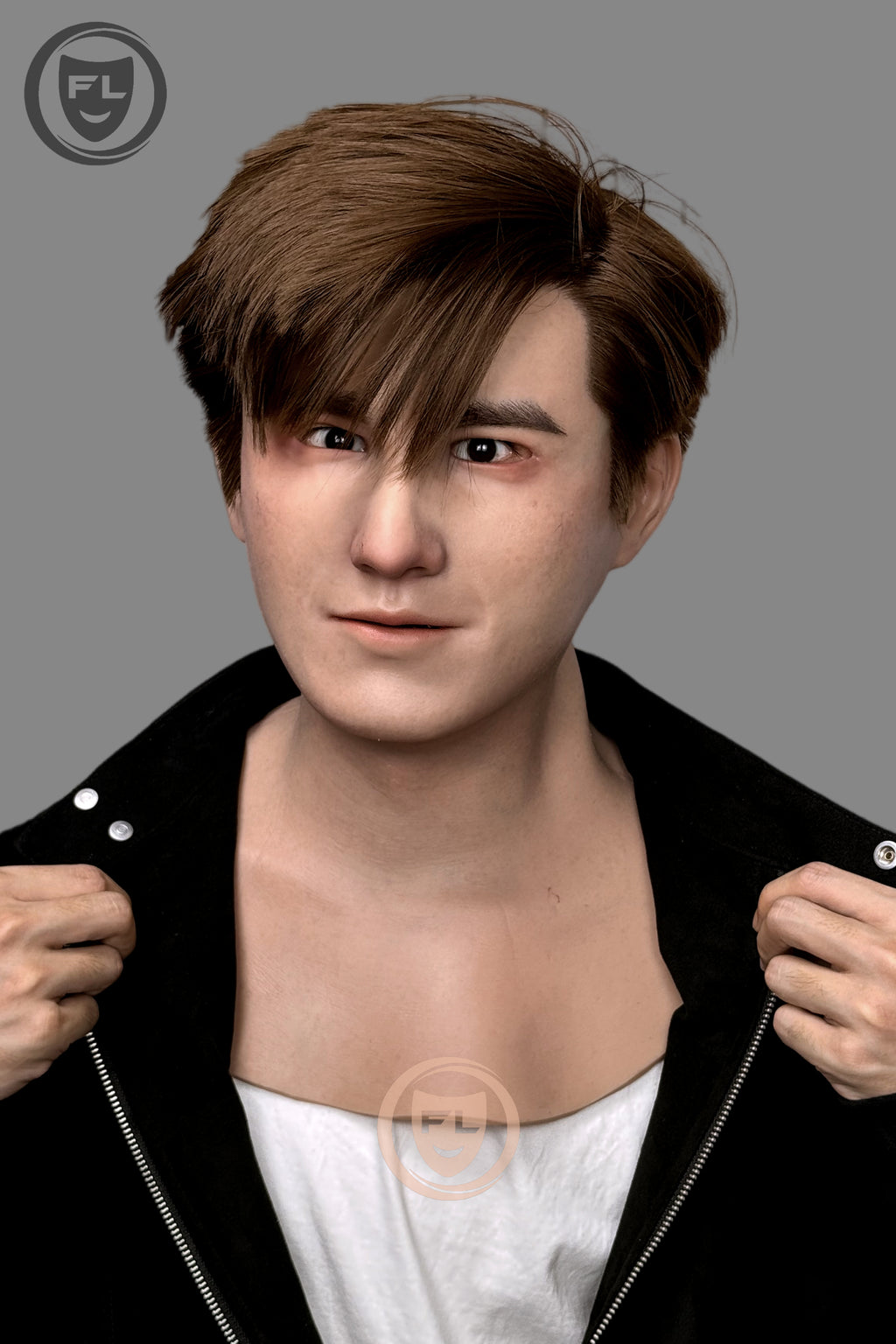 Realistic young male silicone mask with brown hair
