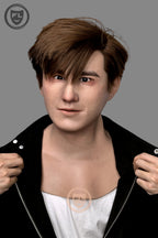 Realistic young male silicone mask with brown hair