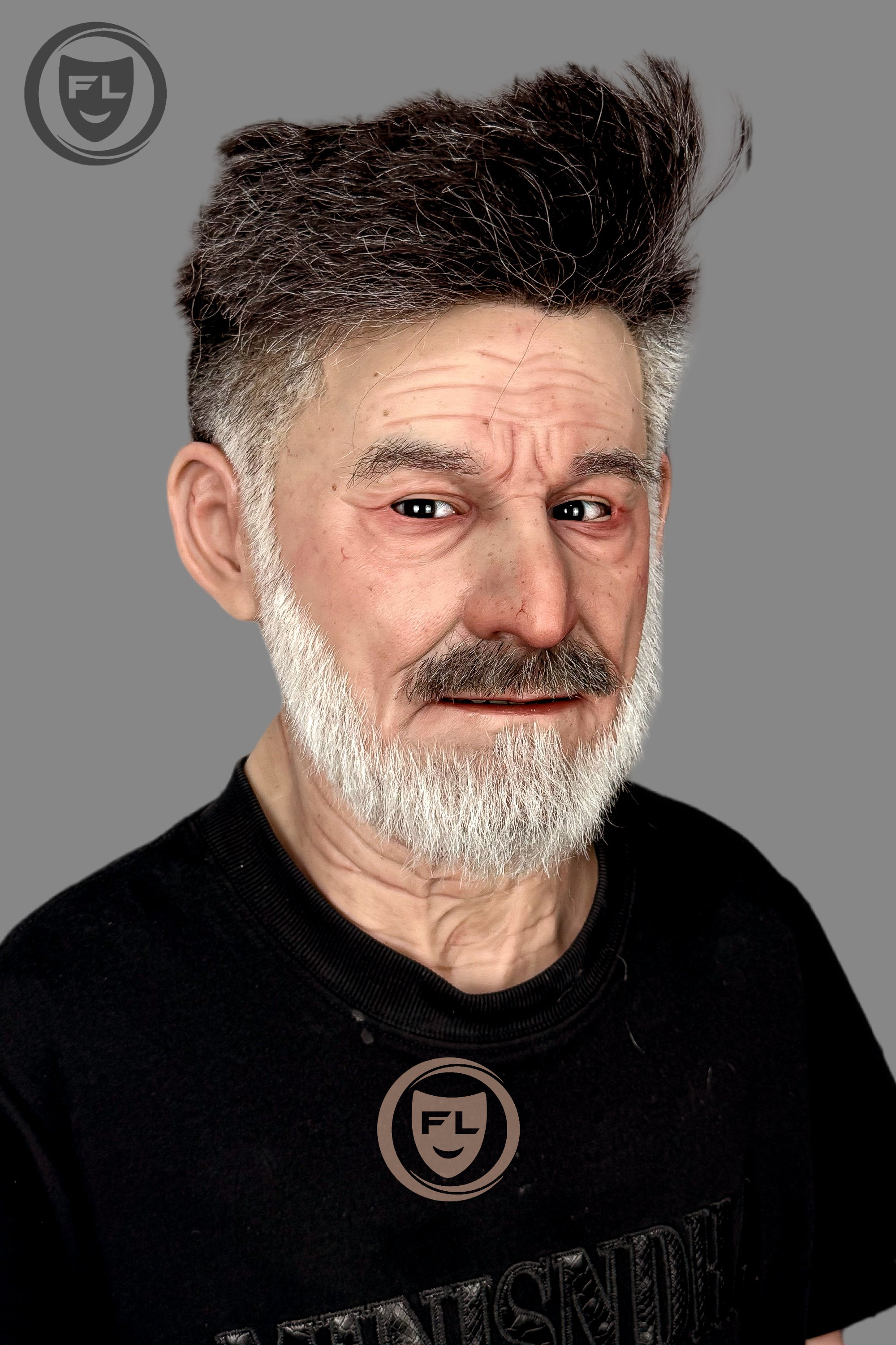 Full head elderly male silicone mask side profile