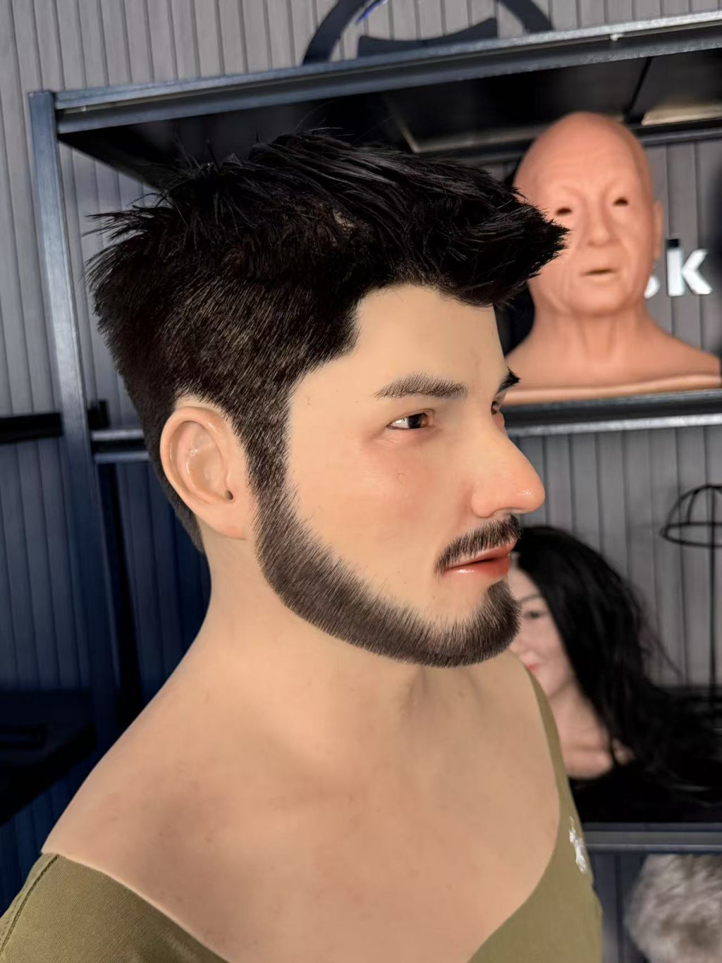 Full head bearded male silicone cosplay mask