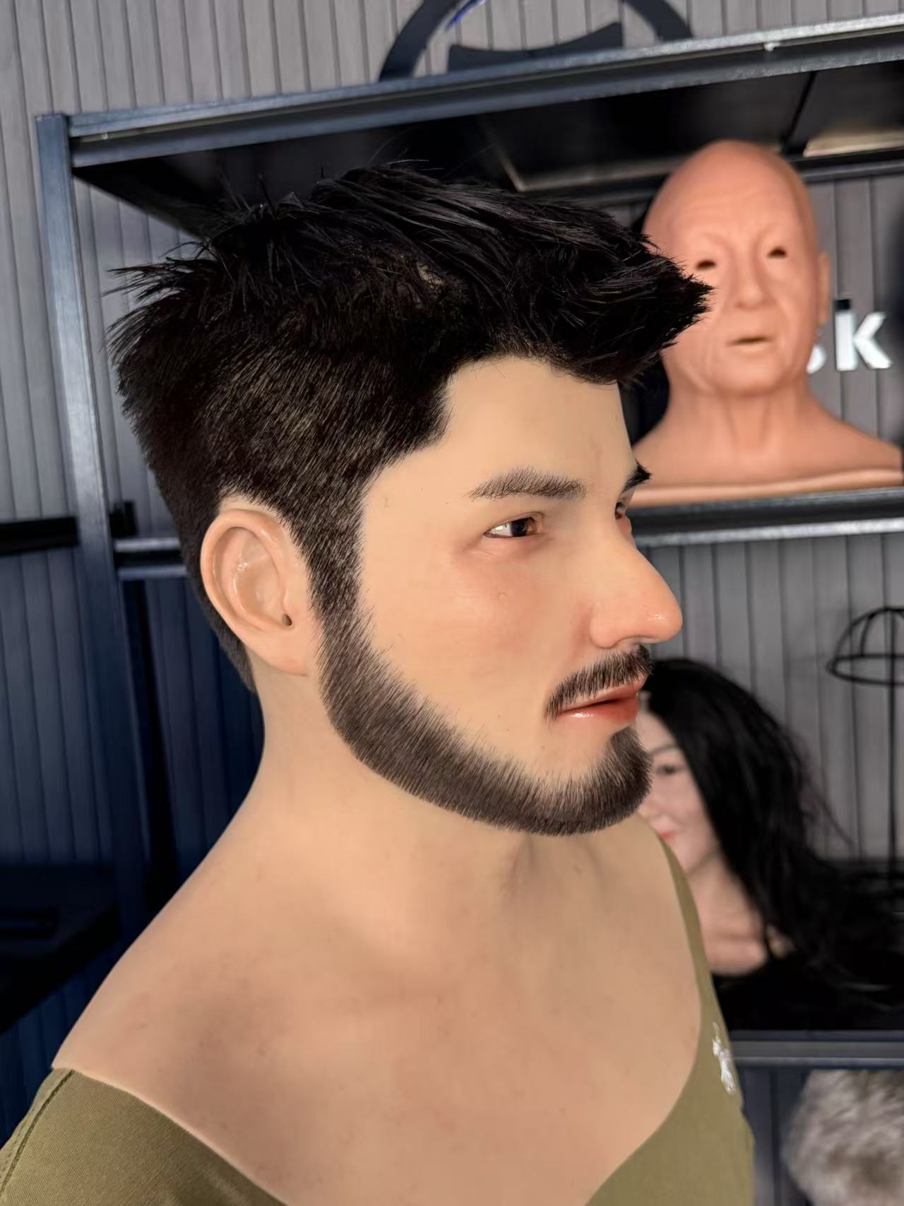 Full head bearded male silicone cosplay mask