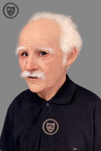 white hair old man silicone mask three quarter side view