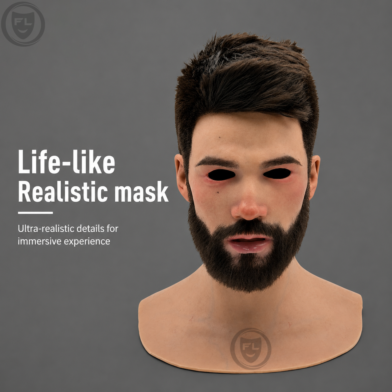 full head bearded silicone mask close front view