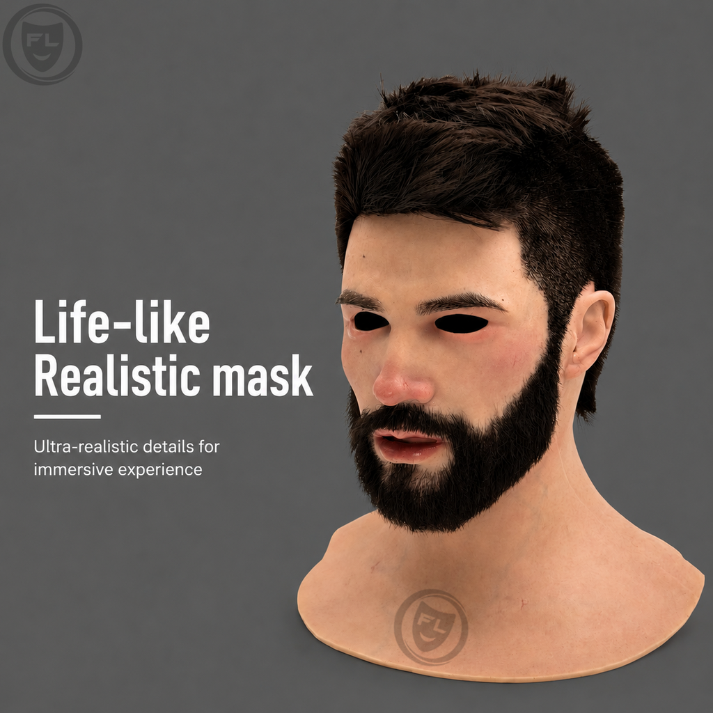 realistic silicone mask right side profile with beard