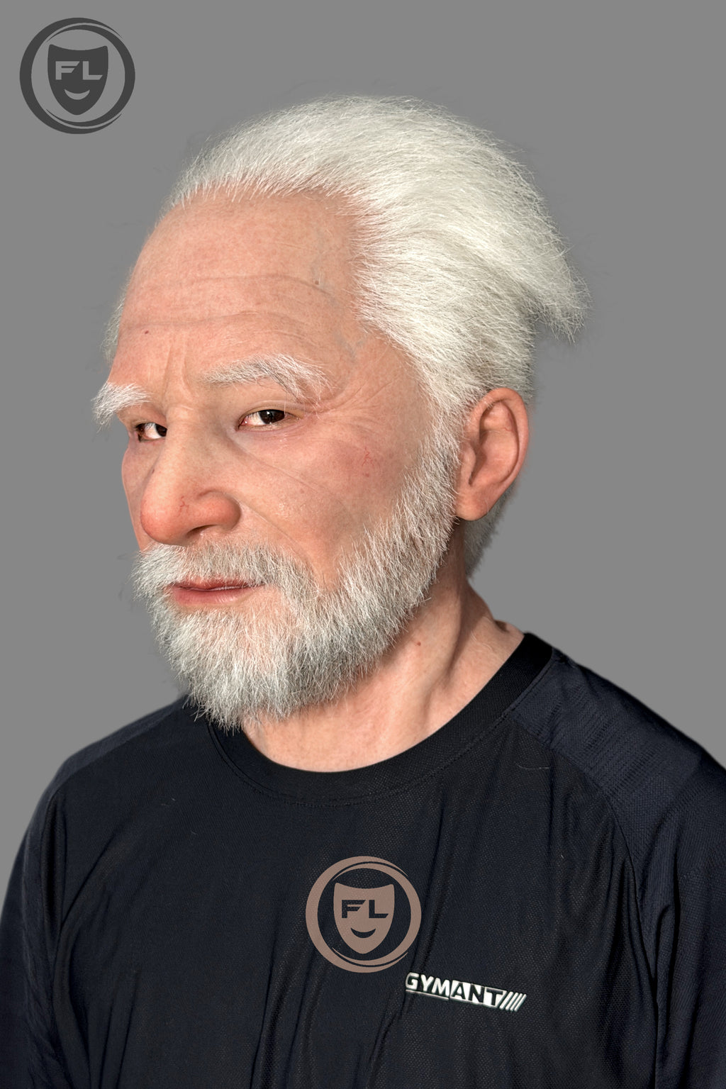 Realistic elderly male silicone mask with white beard