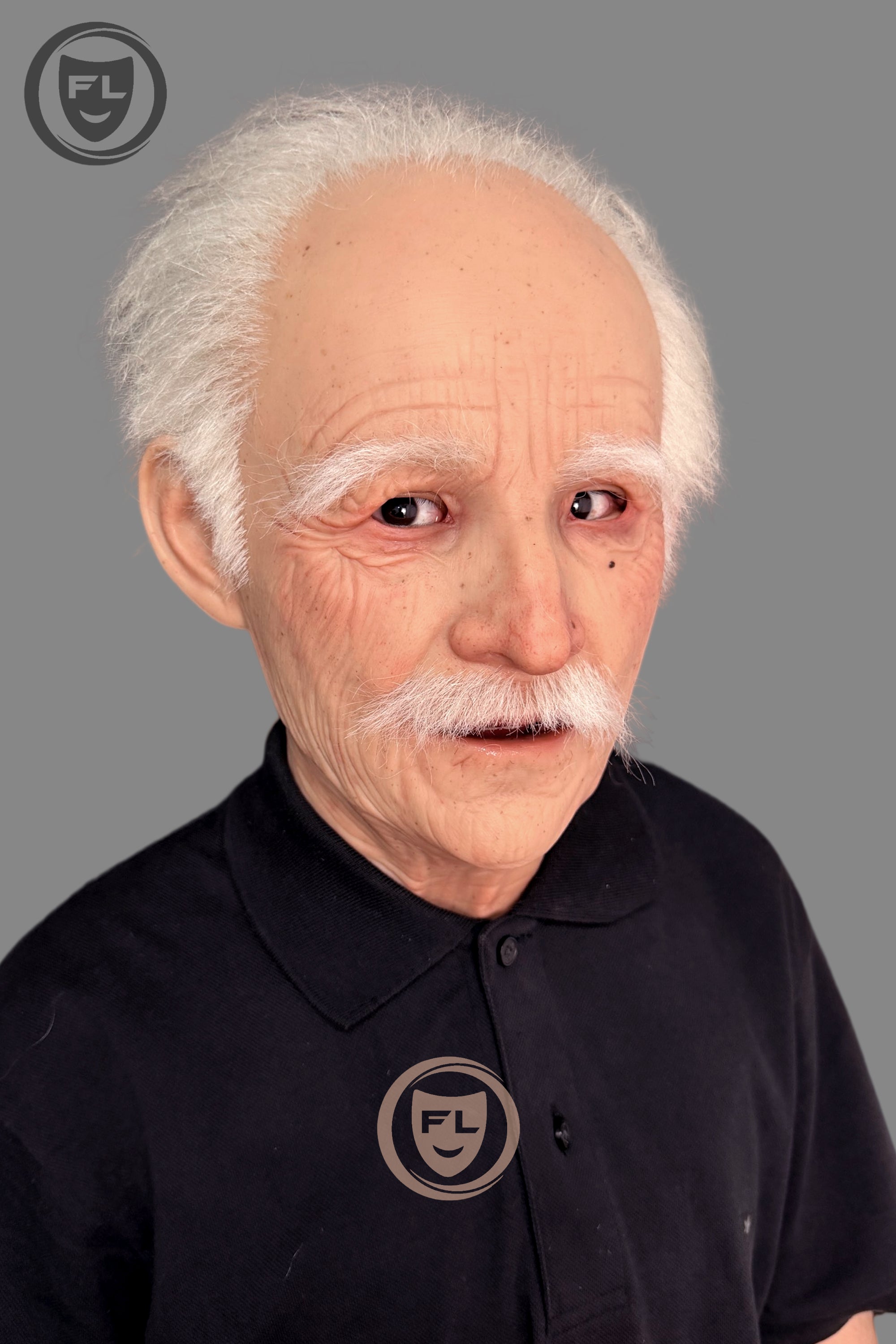 elderly film production mask worn side view