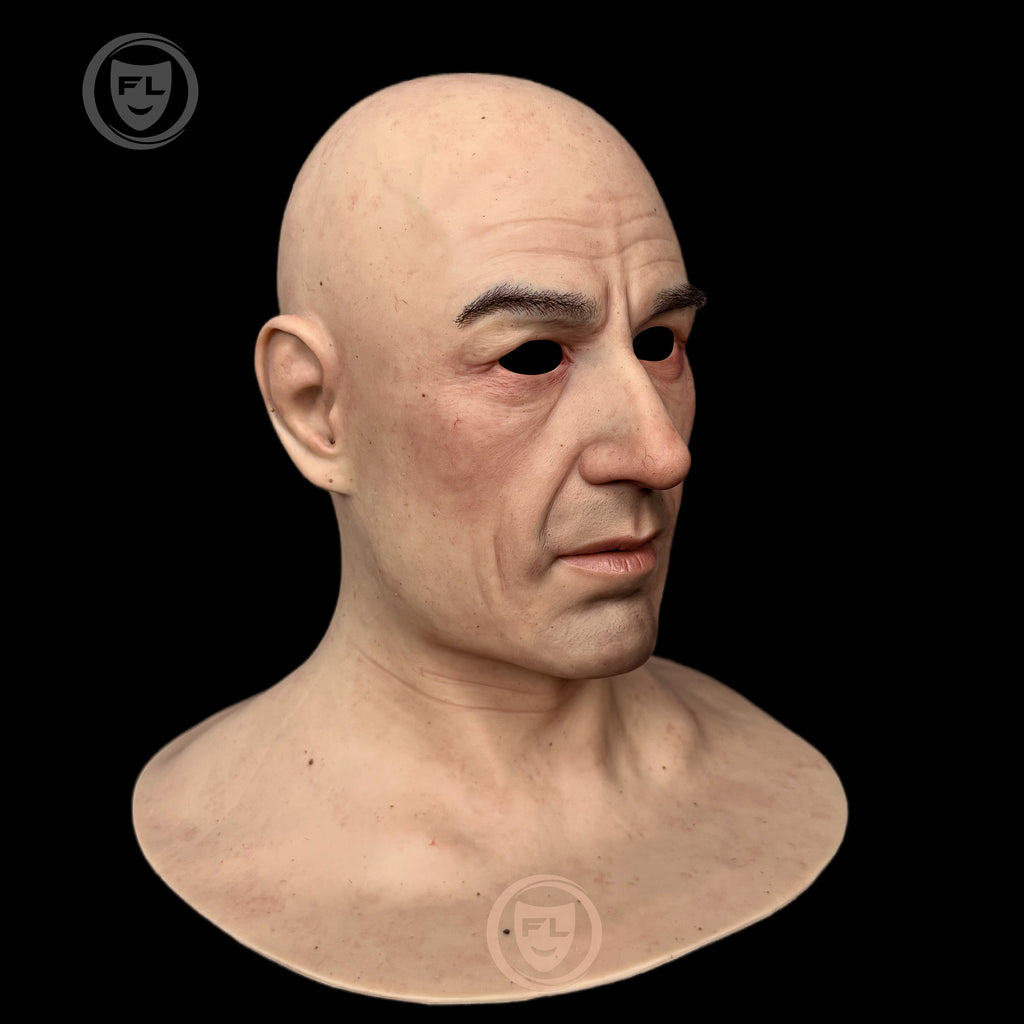 Ultra realistic elderly male silicone mask side profile