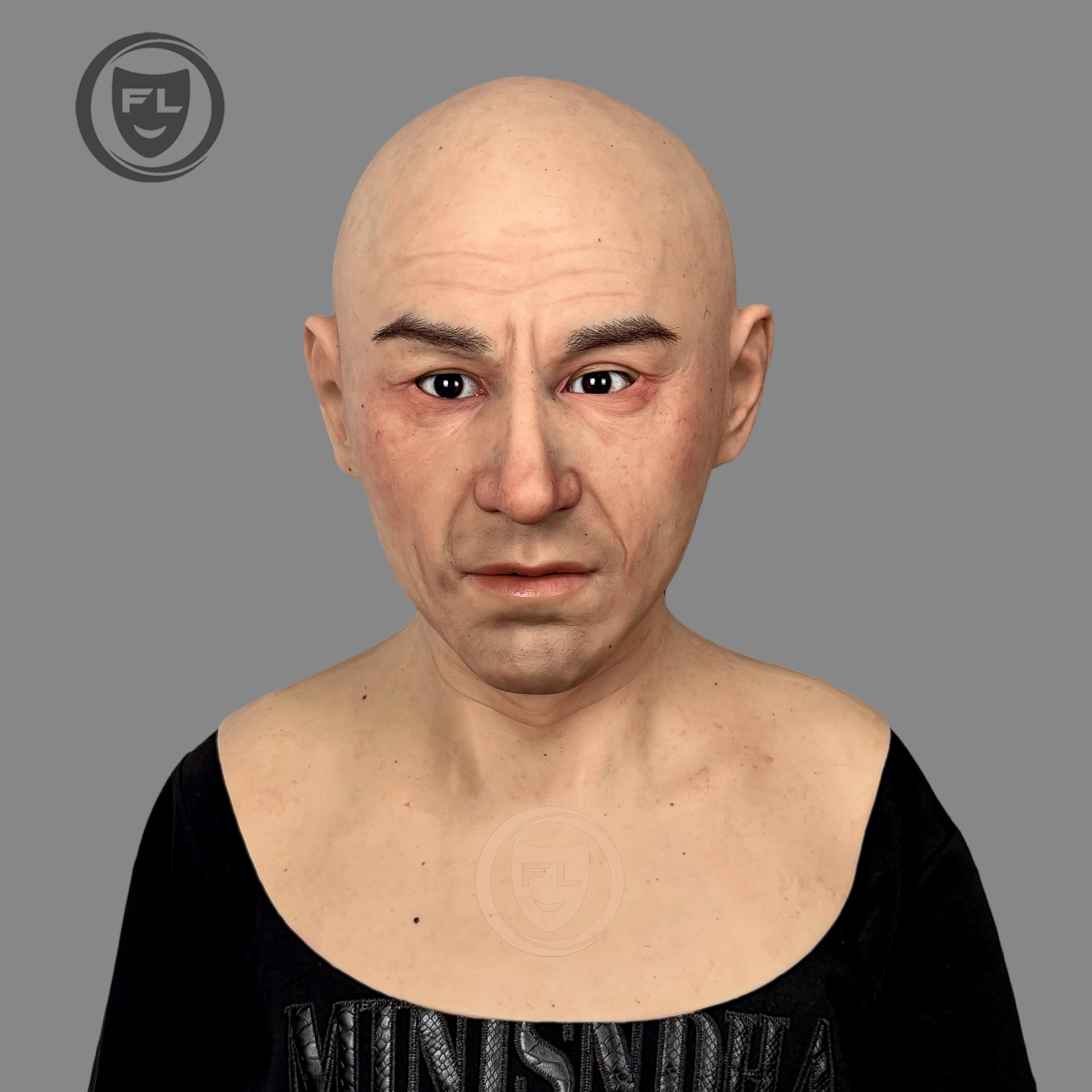 Realistic elderly male silicone mask front view