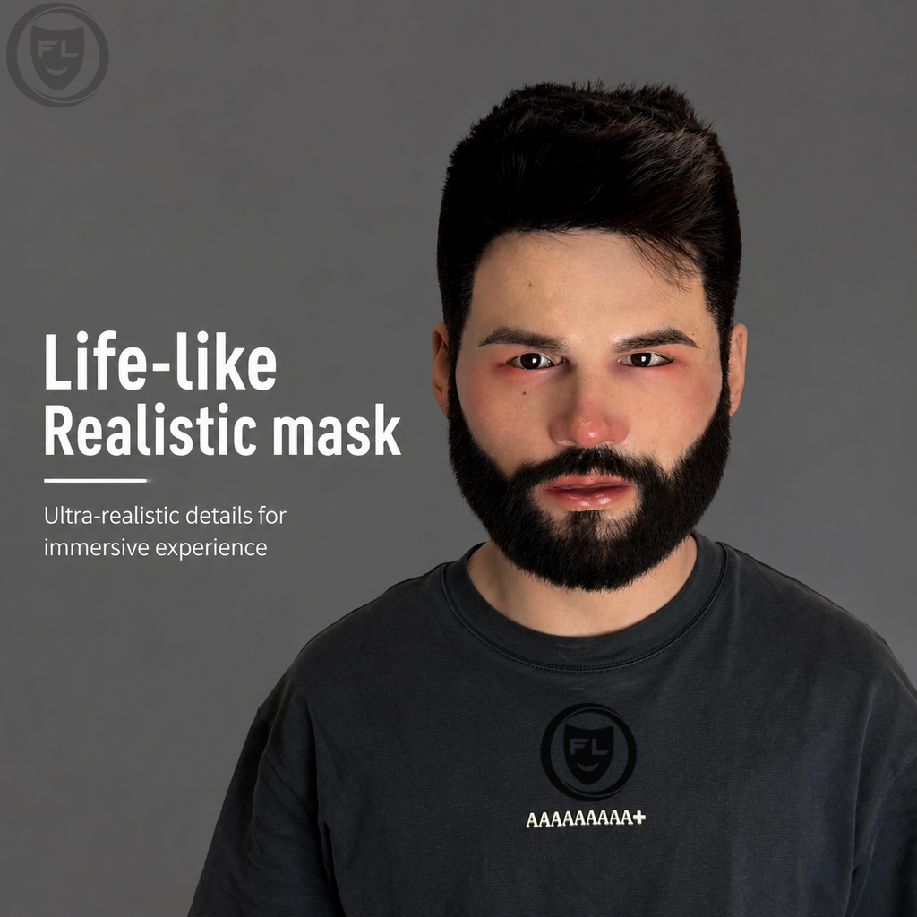 bearded silicone mask worn front view