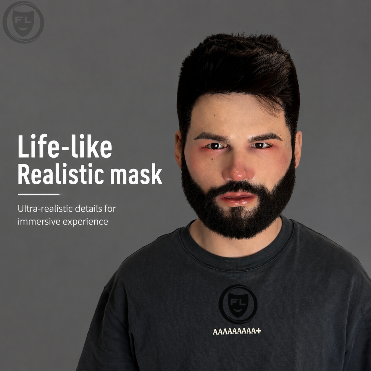 bearded silicone mask worn front view