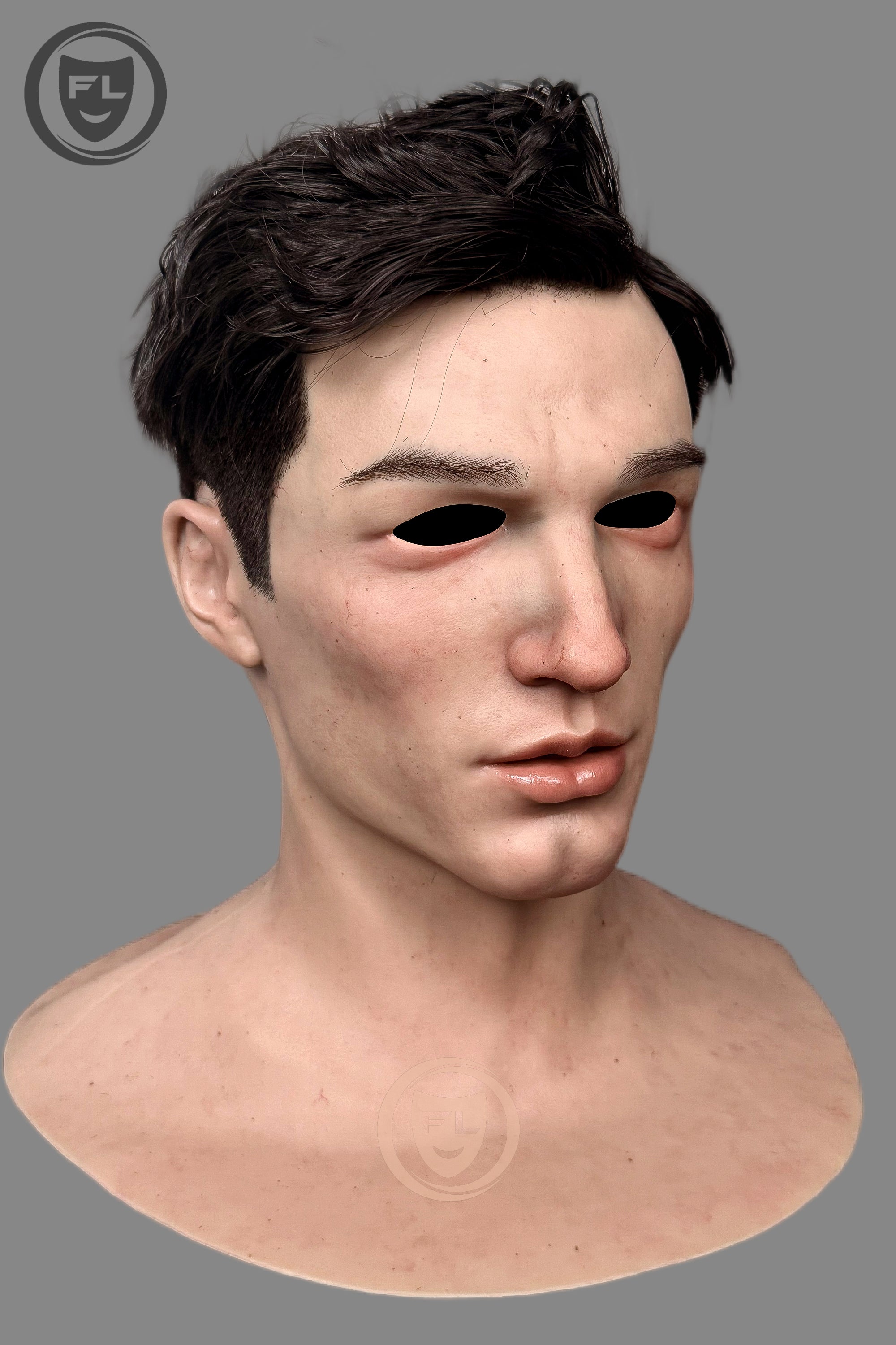 Full head young male silicone mask side angle
