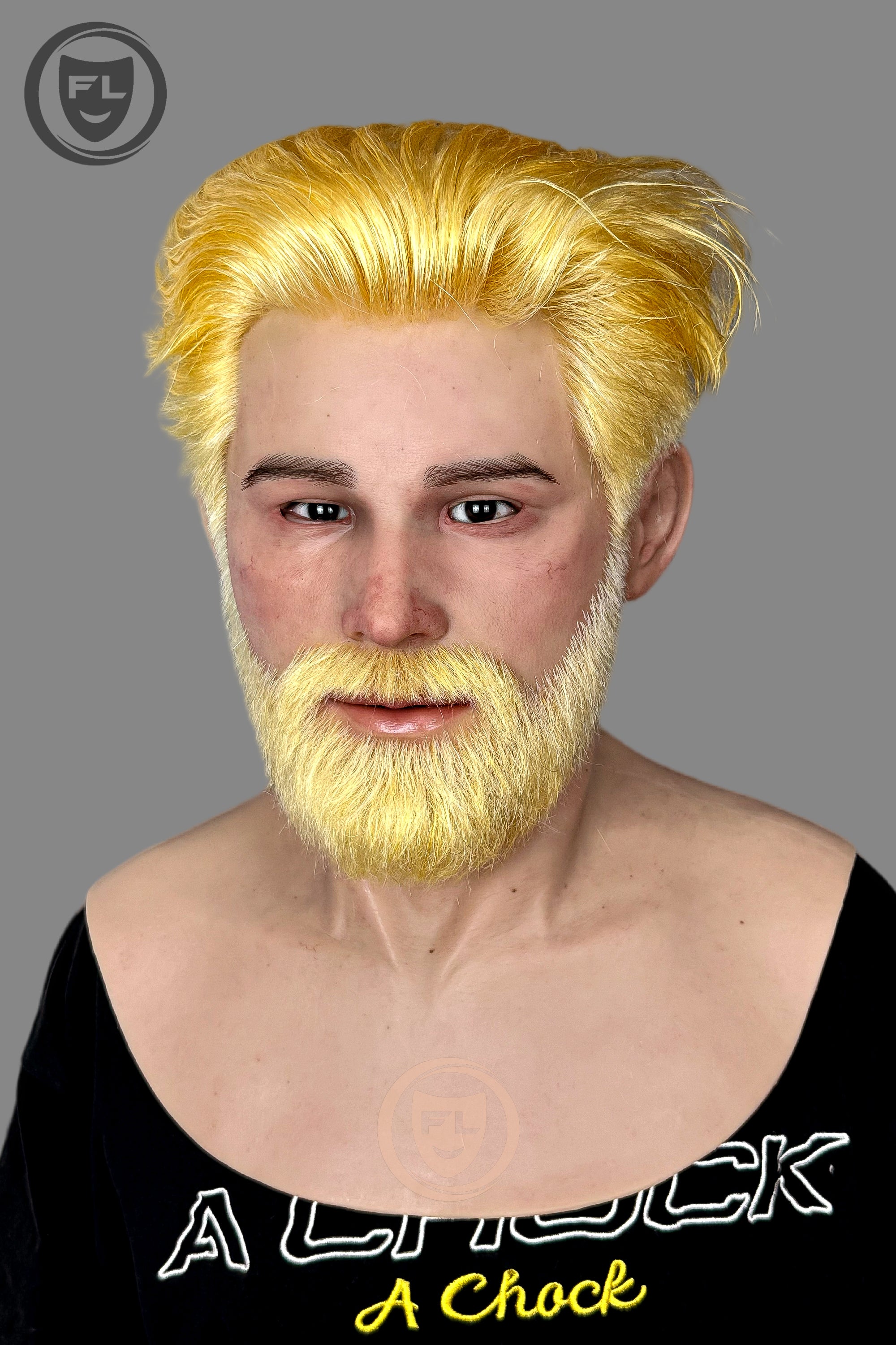 Blond bearded male silicone mask front view
