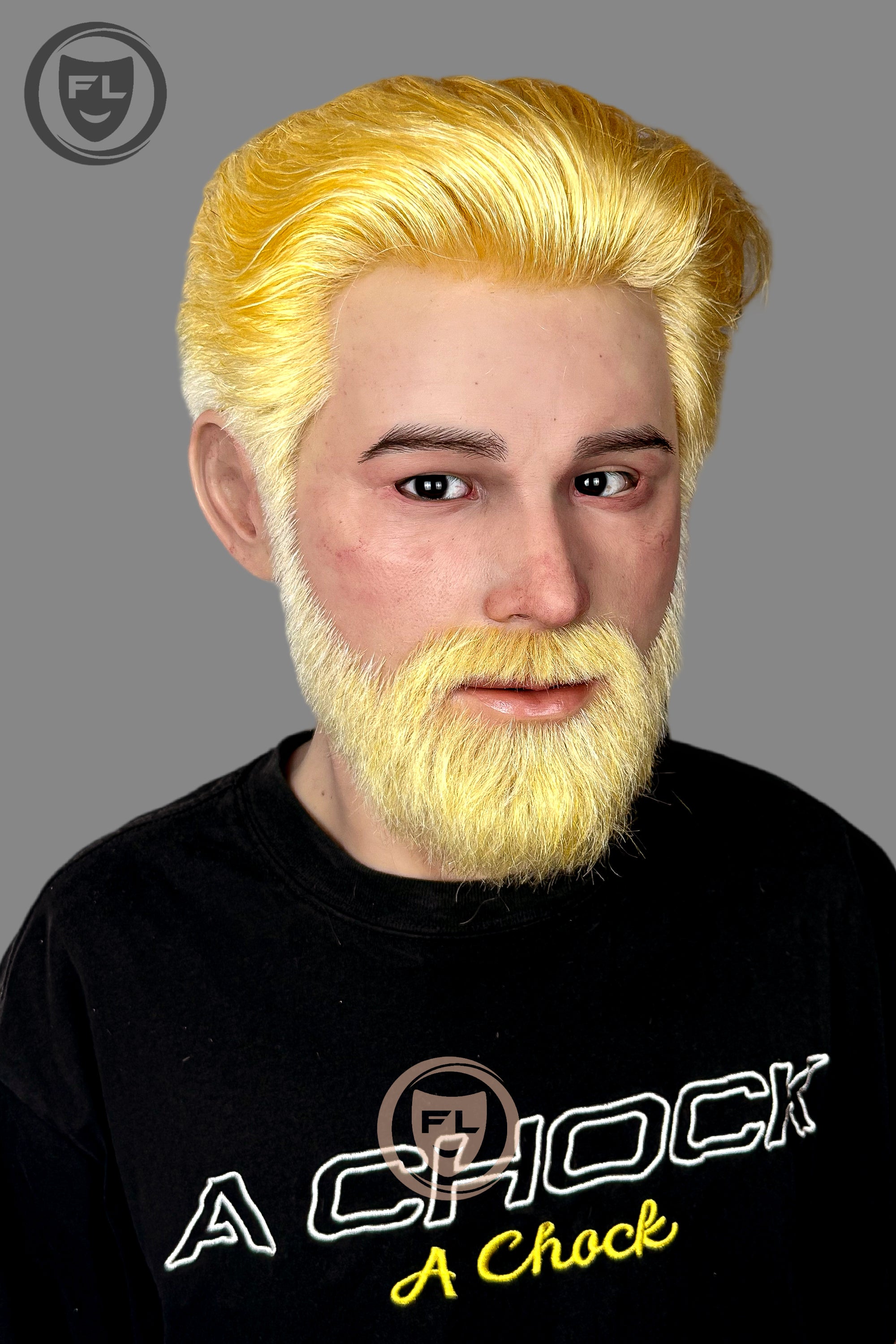 Full head blond beard silicone mask side profile