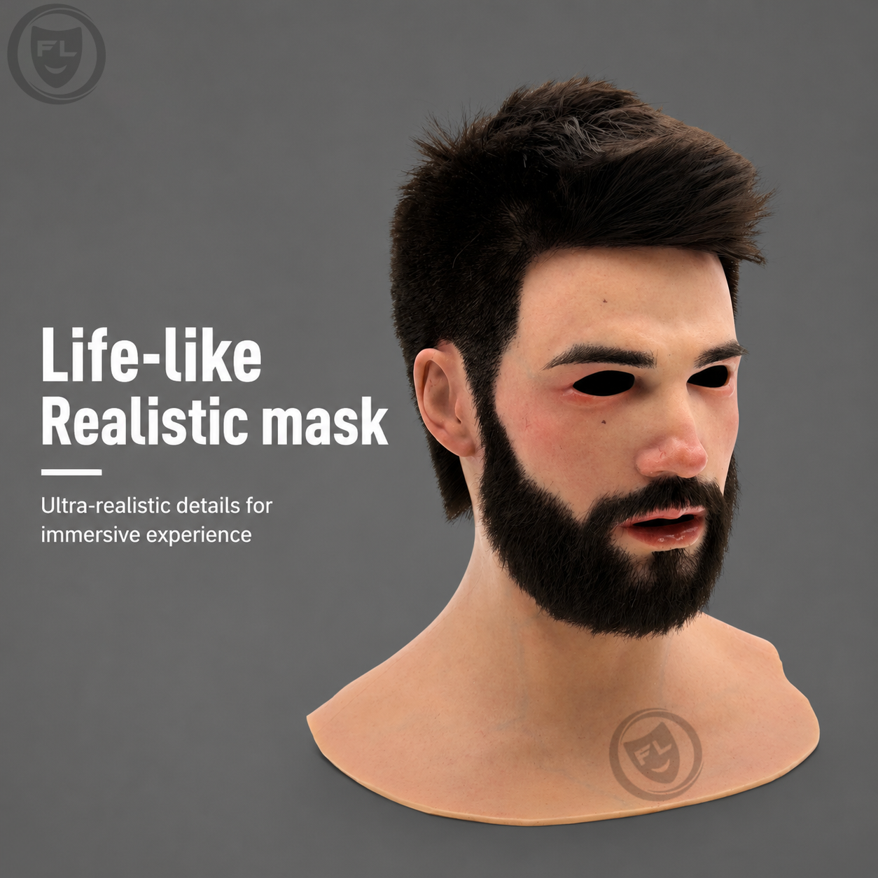 bearded movie prop mask left side profile