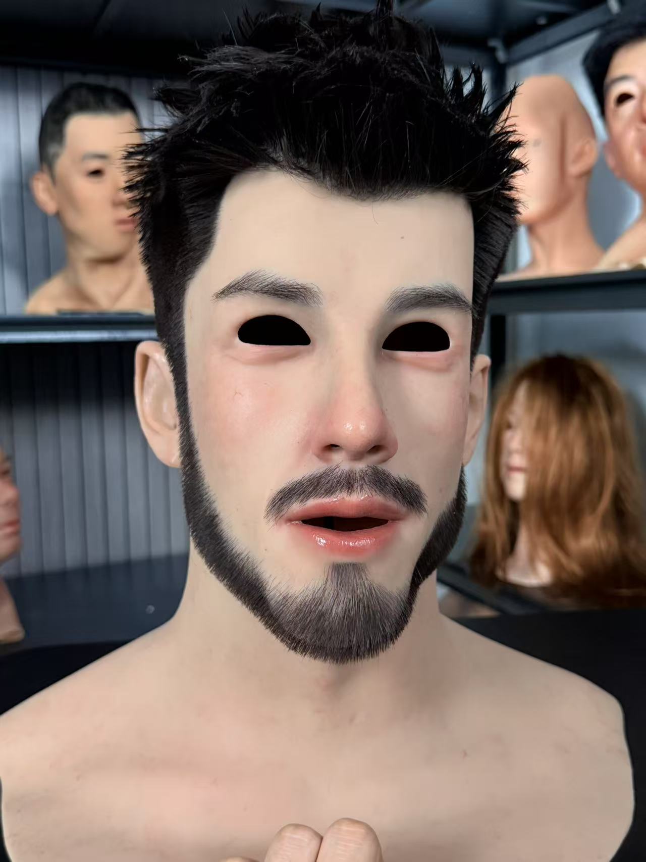 Male silicone mask with realistic beard and facial detail
