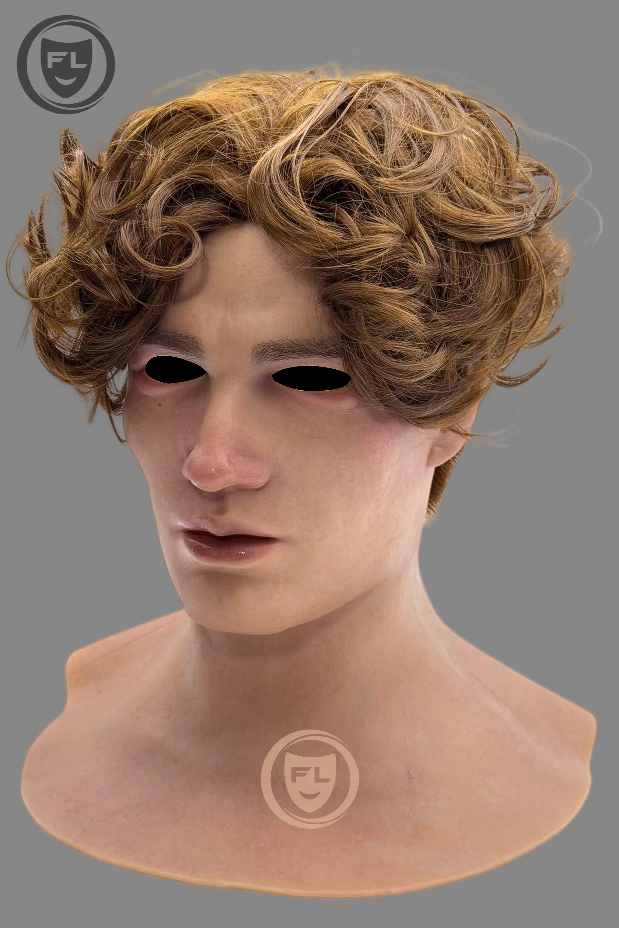 Hyper realistic young male silicone mask facial details