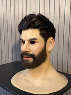 Full head bearded male silicone cosplay mask side profile