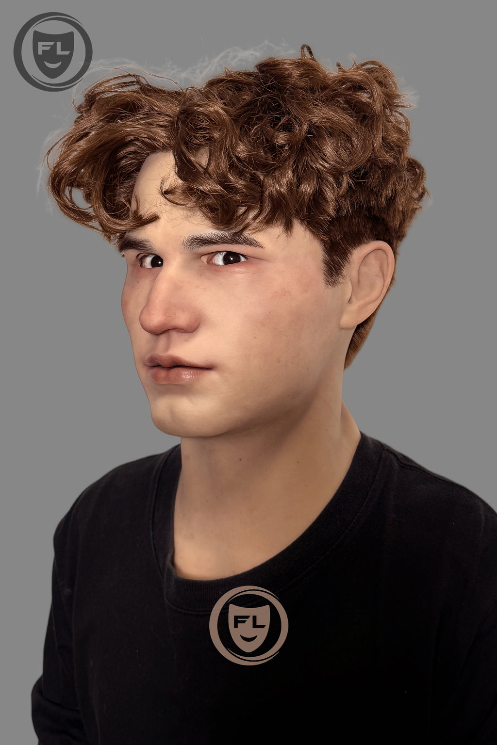 Male disguise silicone mask with natural curly hairstyle