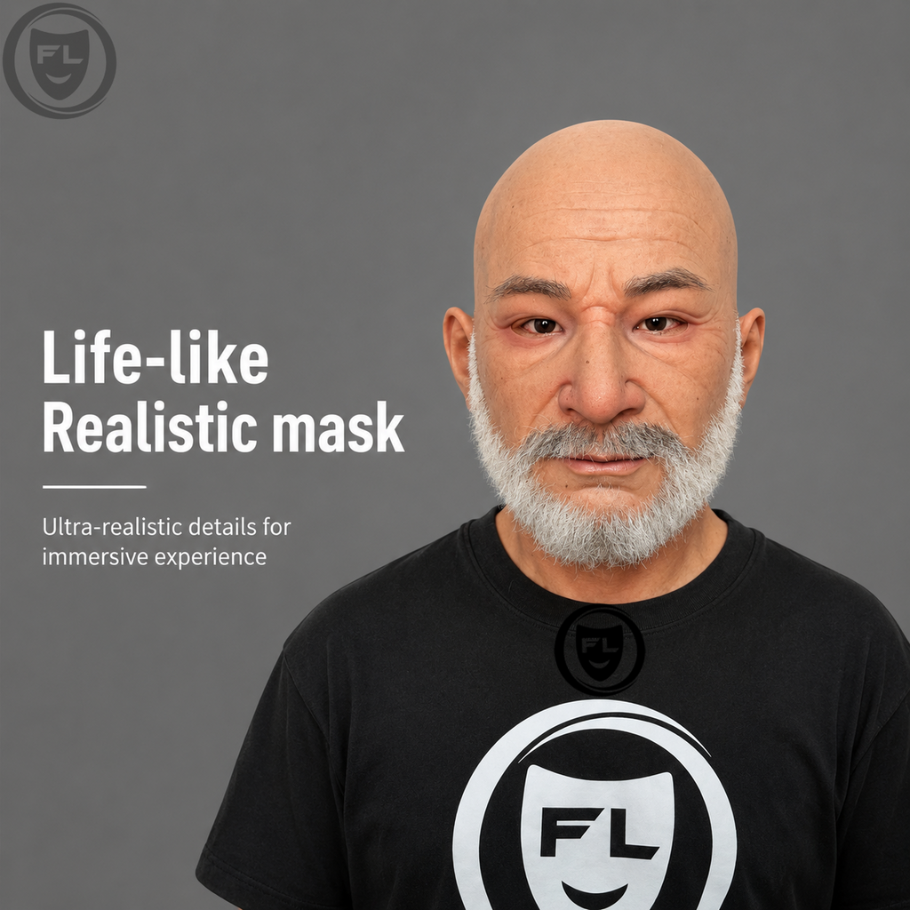 elderly film production mask worn front view