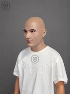 young bald silicone mask three quarter side view