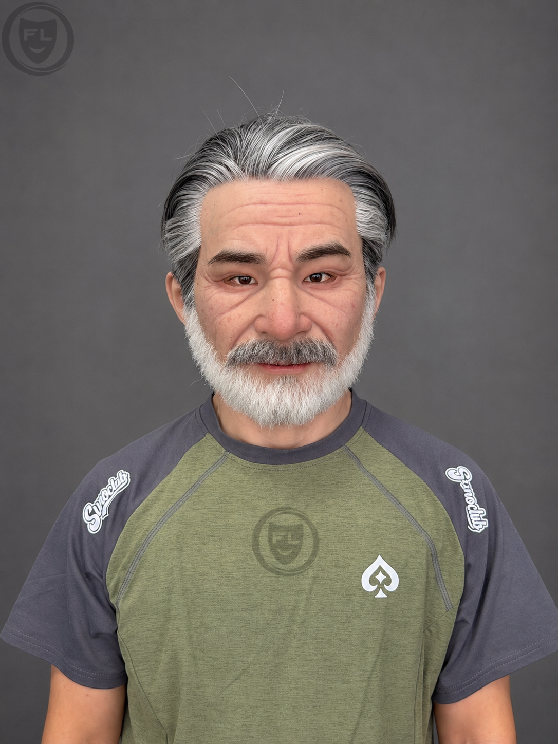 silver hair film production mask worn front view