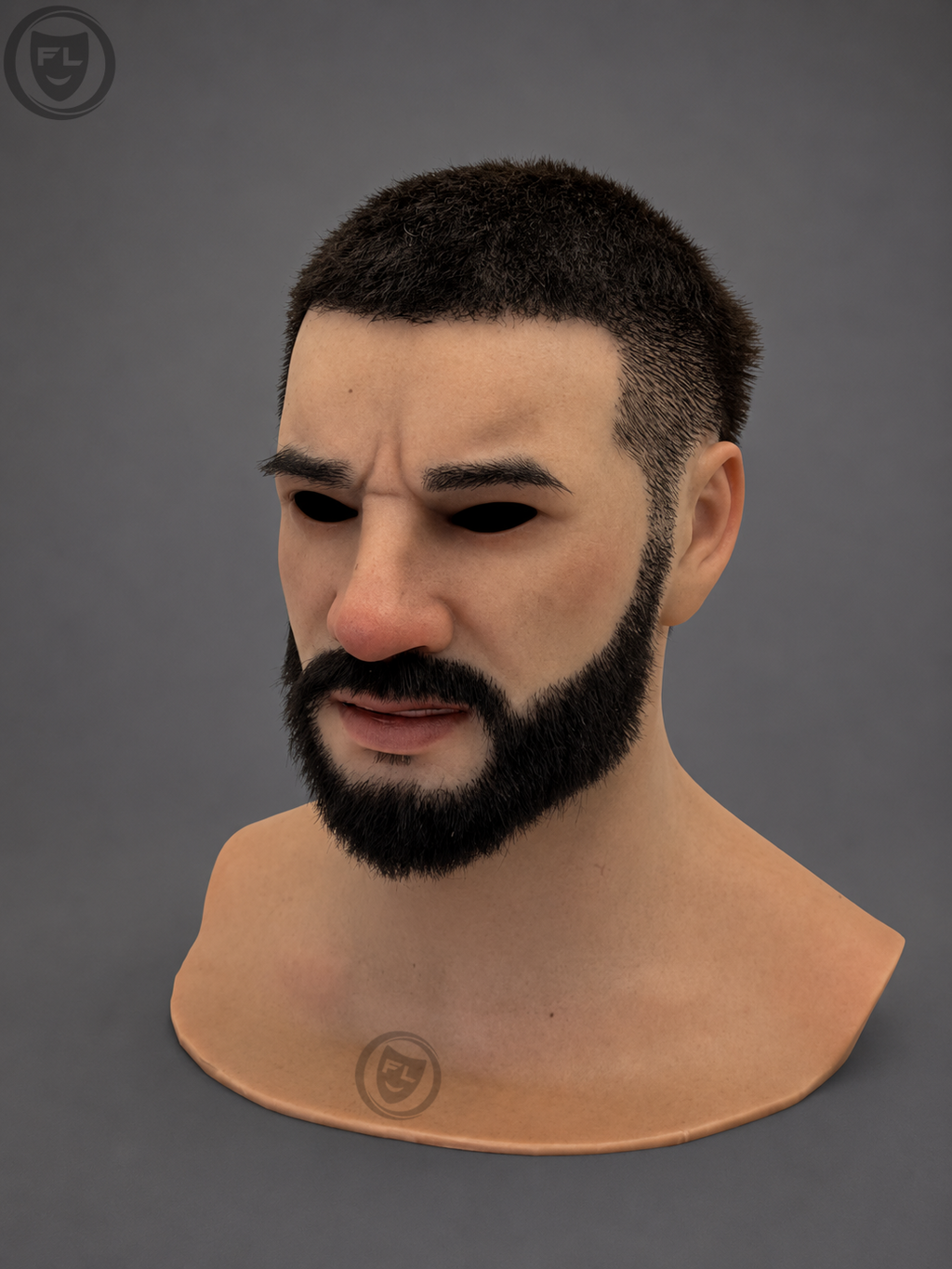 full head silicone mask right side profile with beard