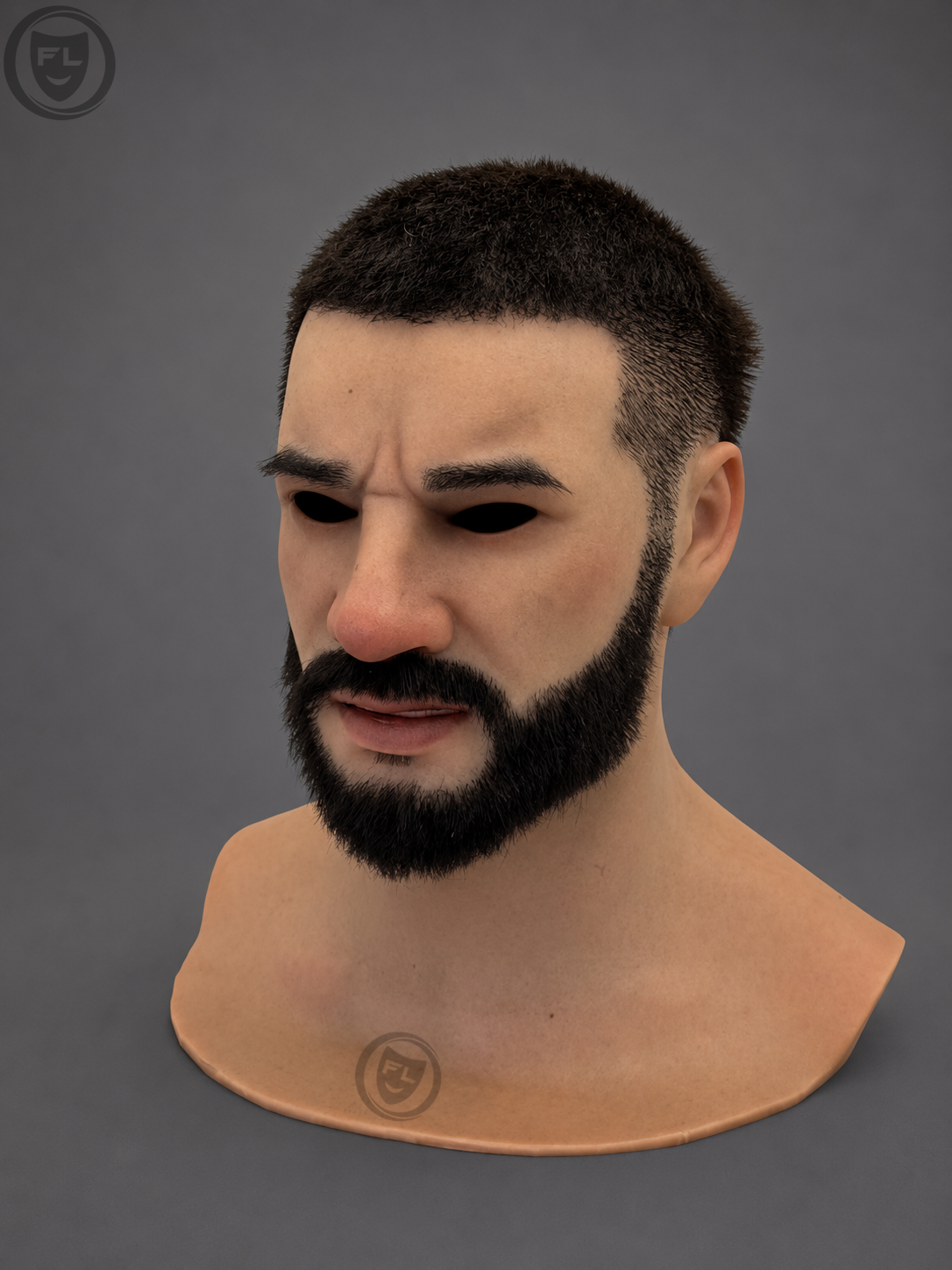 full head silicone mask right side profile with beard