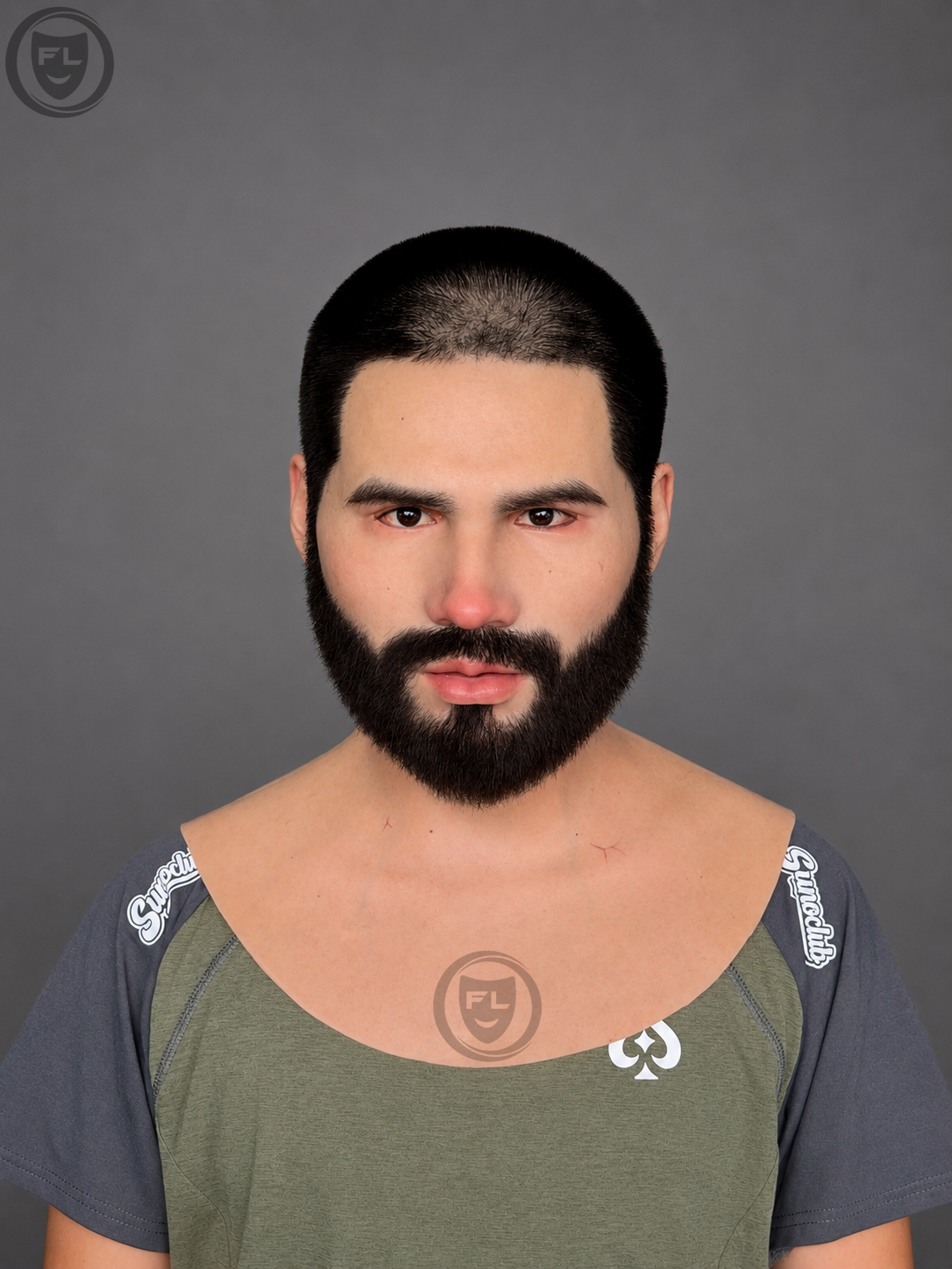 realistic bearded male silicone mask front view