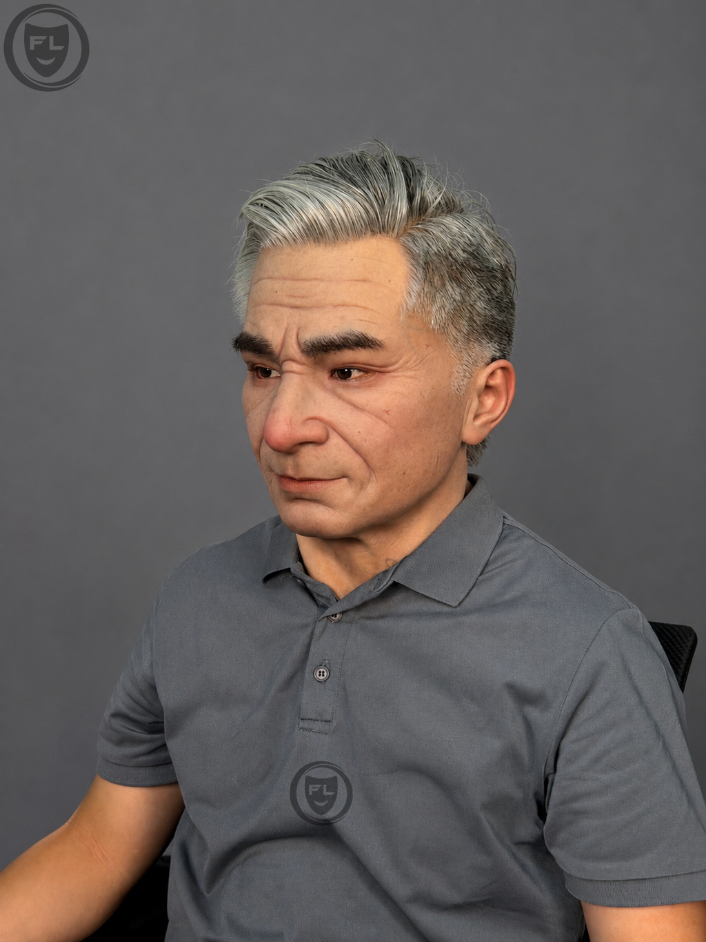 silver hair mature male mask three quarter side view