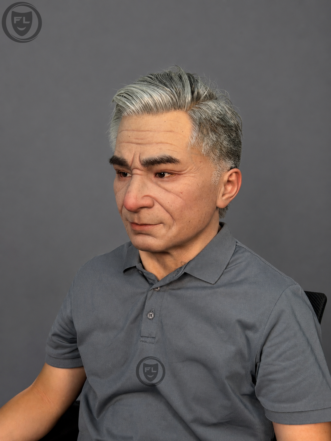silver hair mature male mask three quarter side view