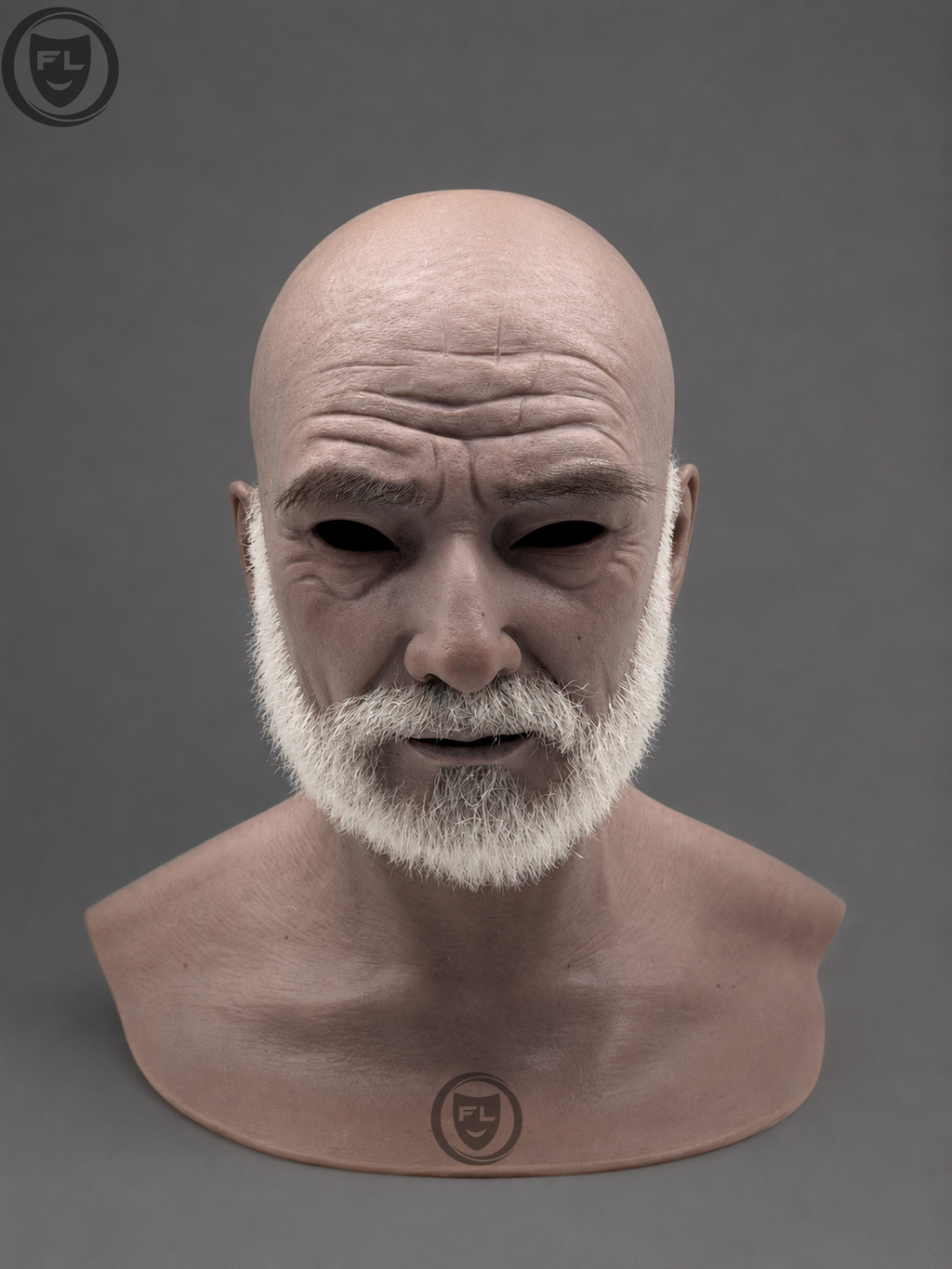 realistic bald elderly silicone mask front view