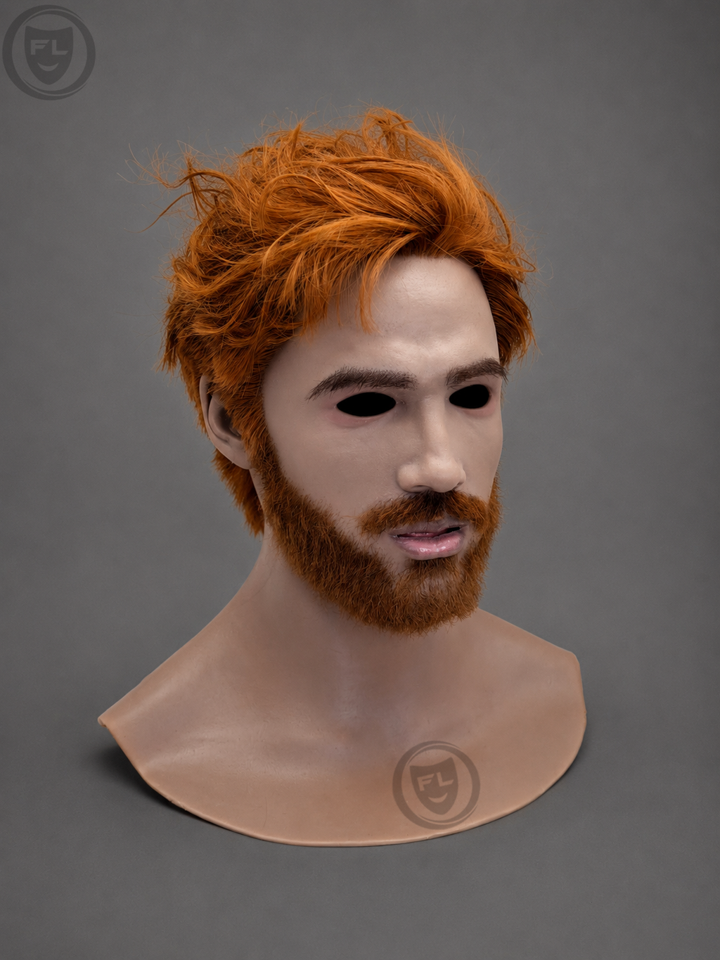 bearded male silicone mask side profile with ginger hair
