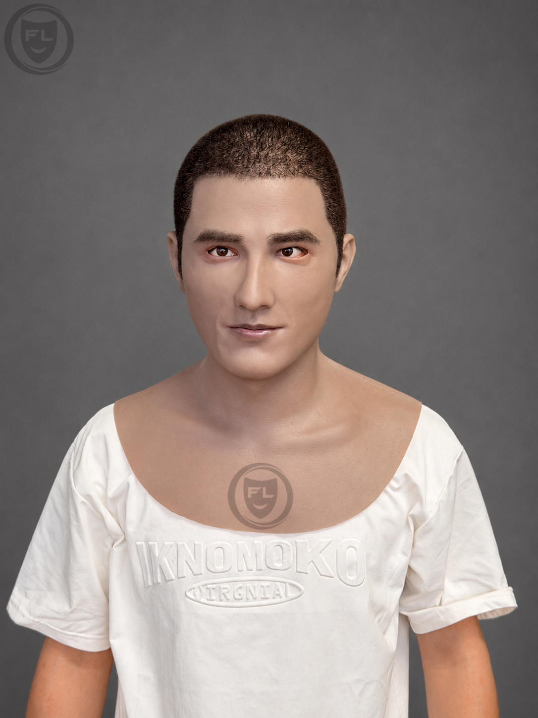 young professional male silicone mask worn front view