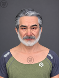 silver hair elderly male silicone mask worn front view