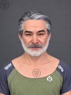 silver hair elderly male silicone mask worn front view