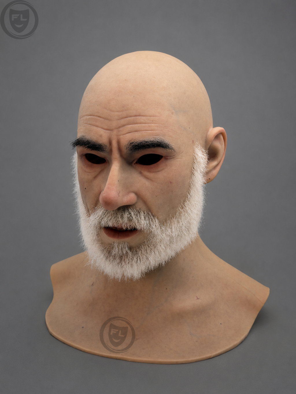 full head silicone mask right side profile with white beard