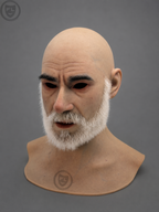 full head silicone mask right side profile with white beard