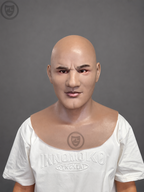 realistic bald male silicone mask worn front view