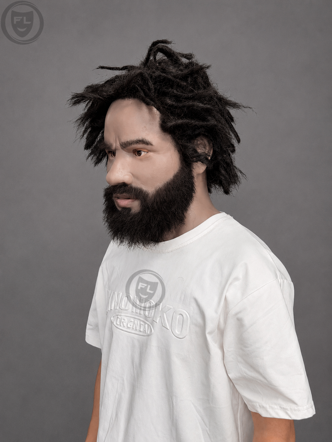 wild bearded silicone mask three quarter side view