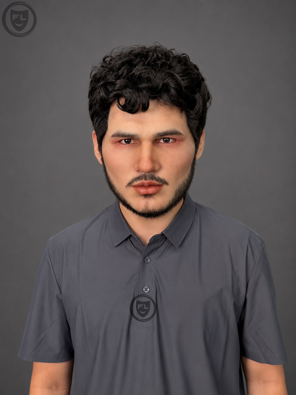 young male movie prop mask worn front view