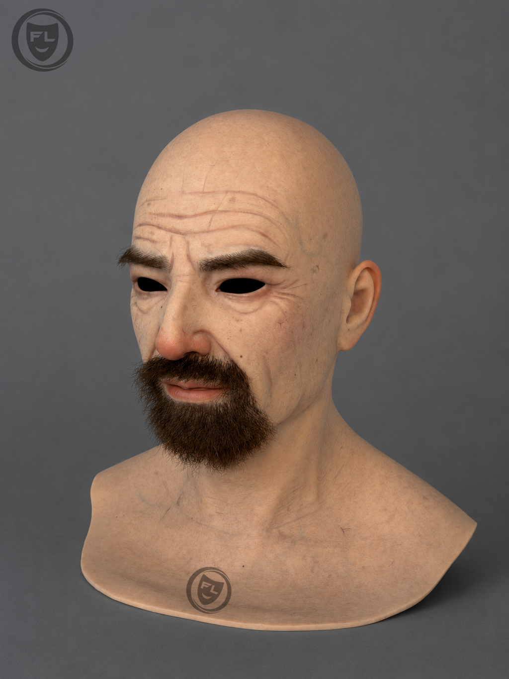 full head silicone mask right side profile with dark beard