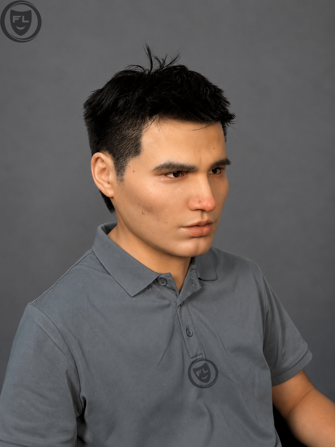 short black hair movie prop mask left side profile