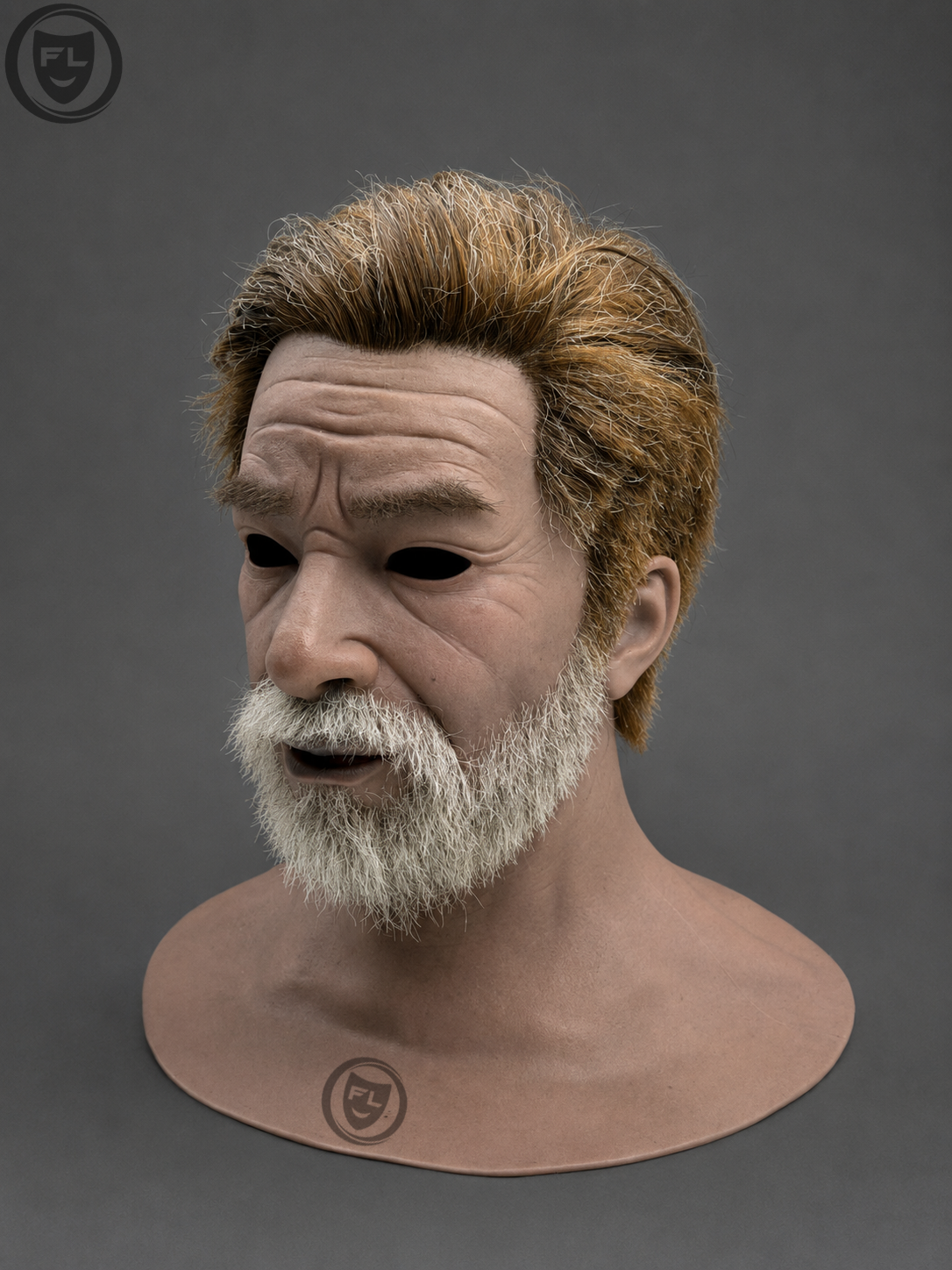 full head silicone mask right side profile with white beard