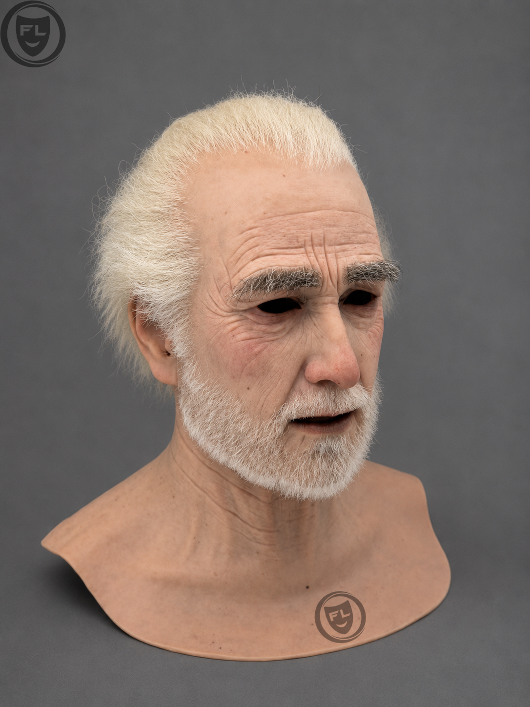 white hair movie prop mask left side profile