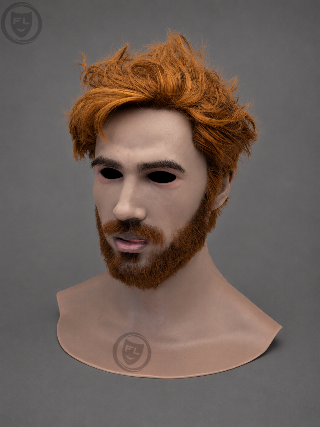 realistic ginger beard silicone mask three quarter view