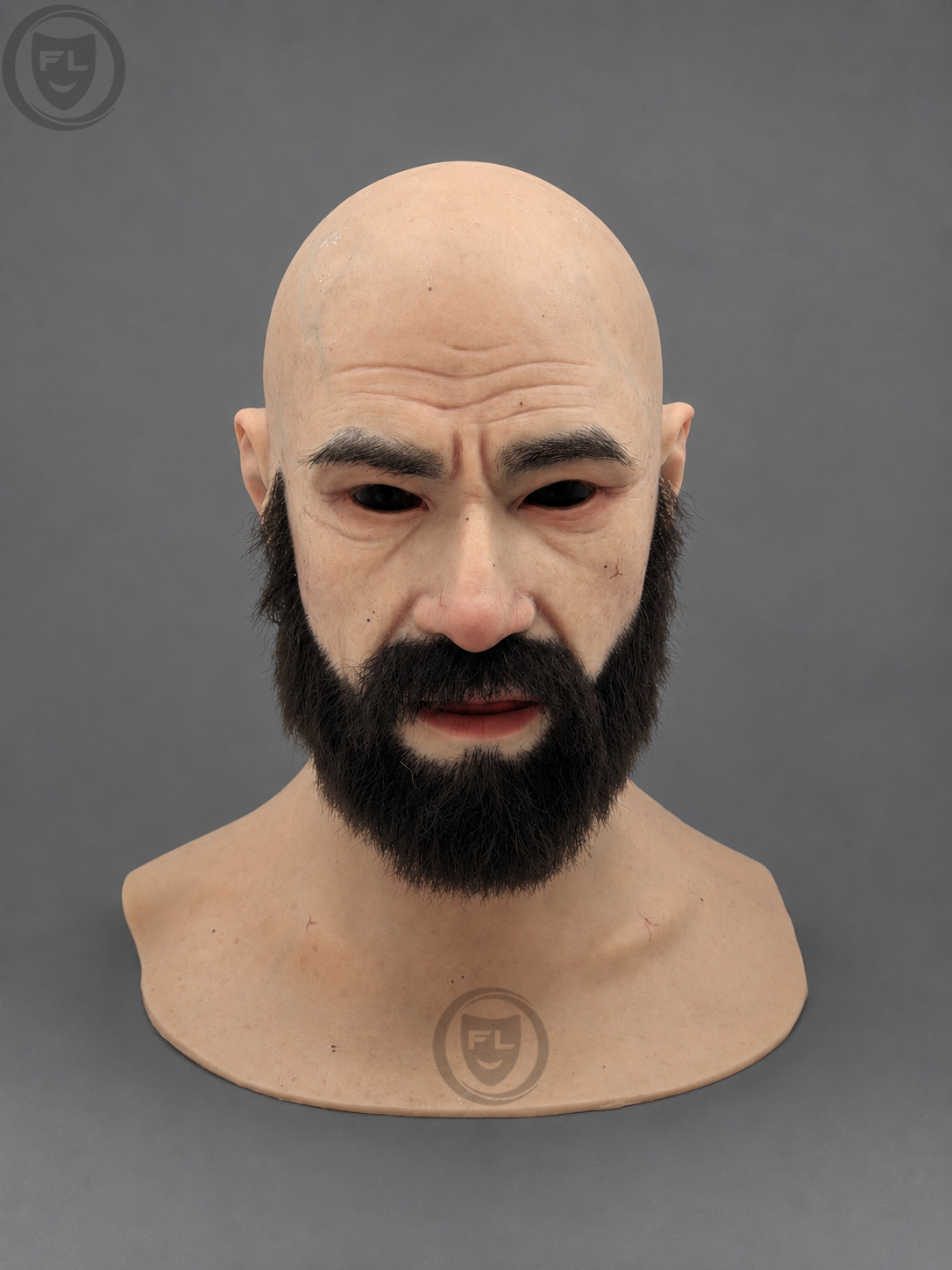 realistic black beard silicone mask front view