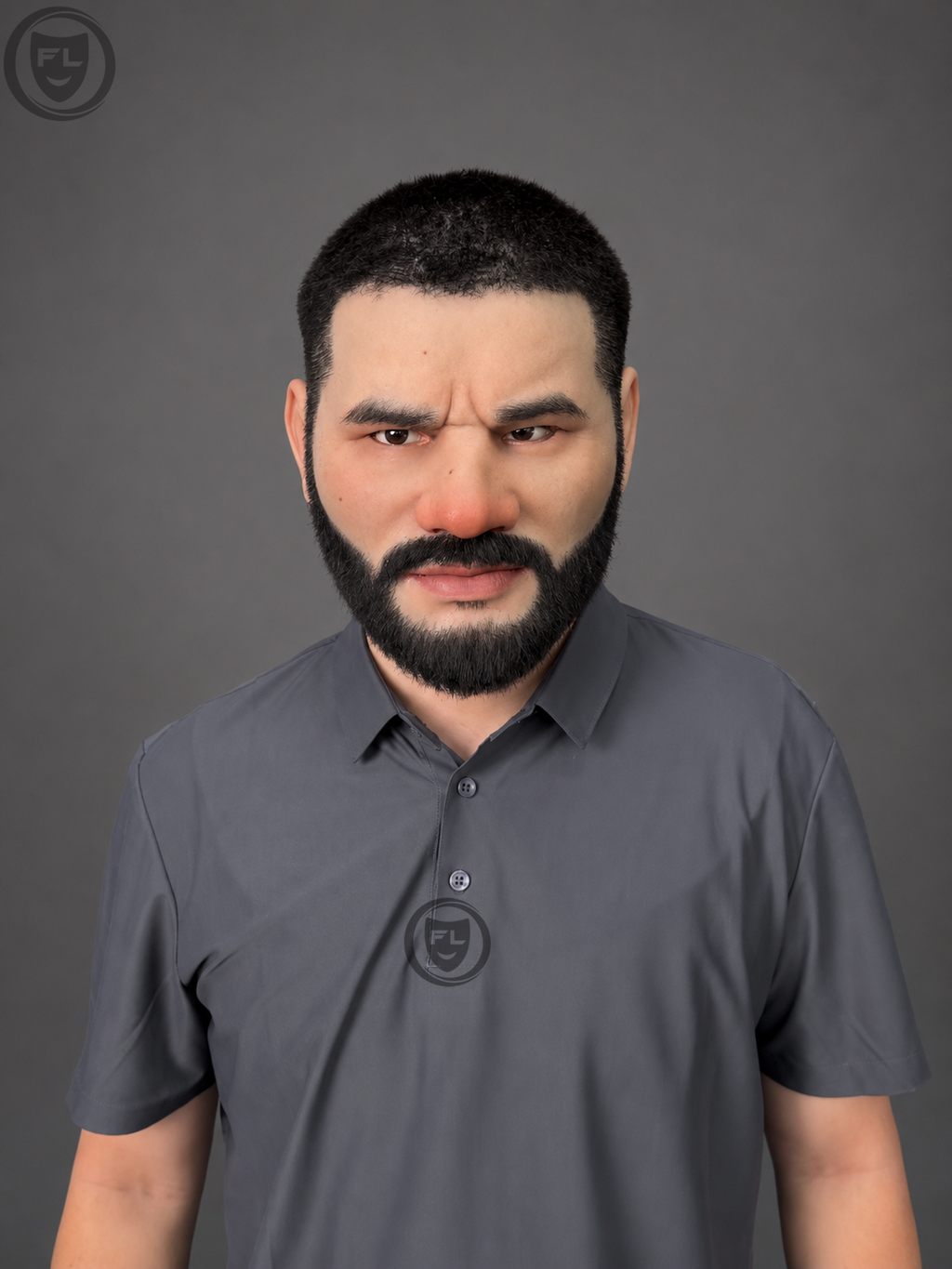 realistic male silicone mask worn front view