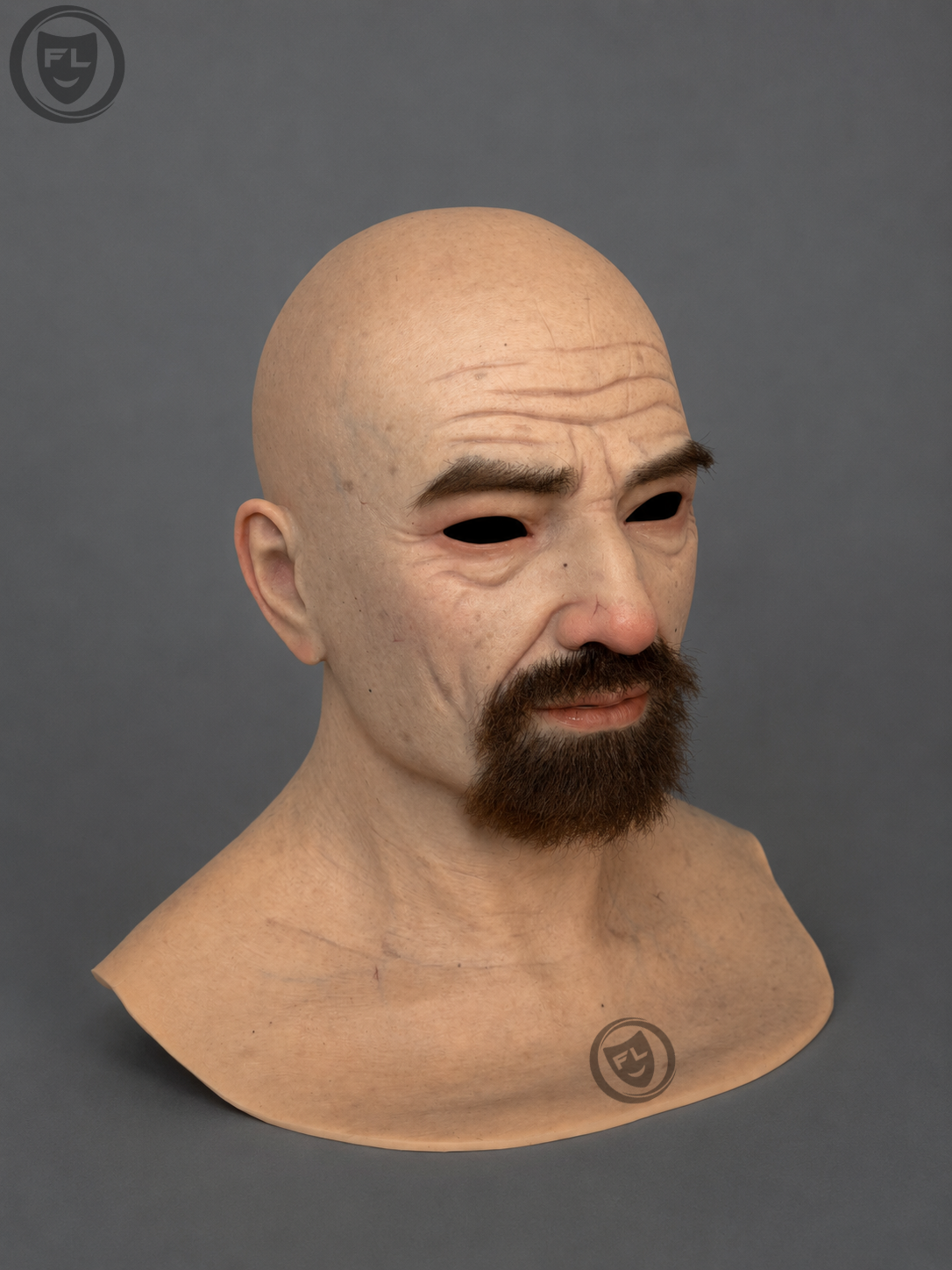 bald bearded movie prop mask left side profile